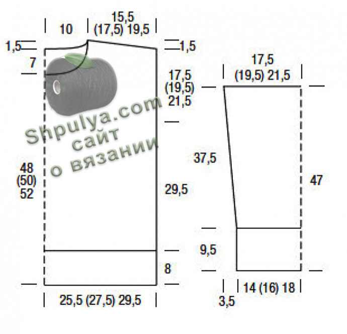 Выкройка пуловера спицами
