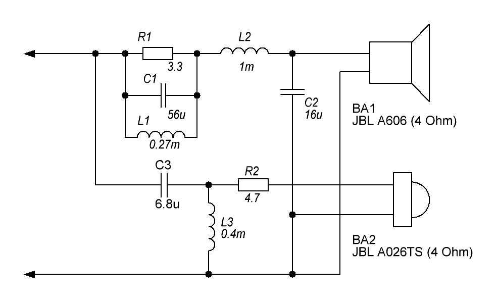 Электрическая принципиальная схема пассивного кроссовера JBL LX-300 Mk II
