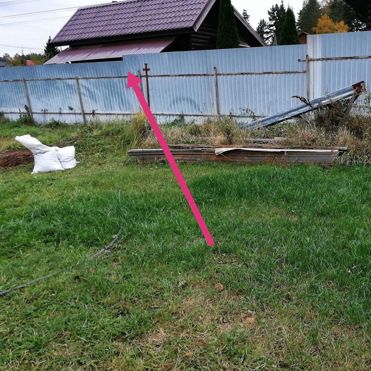 Стрелкой я указала перепад высот, который я хочу скрыть. Забор, конечно, тоже, но перепад особенно бecит. 