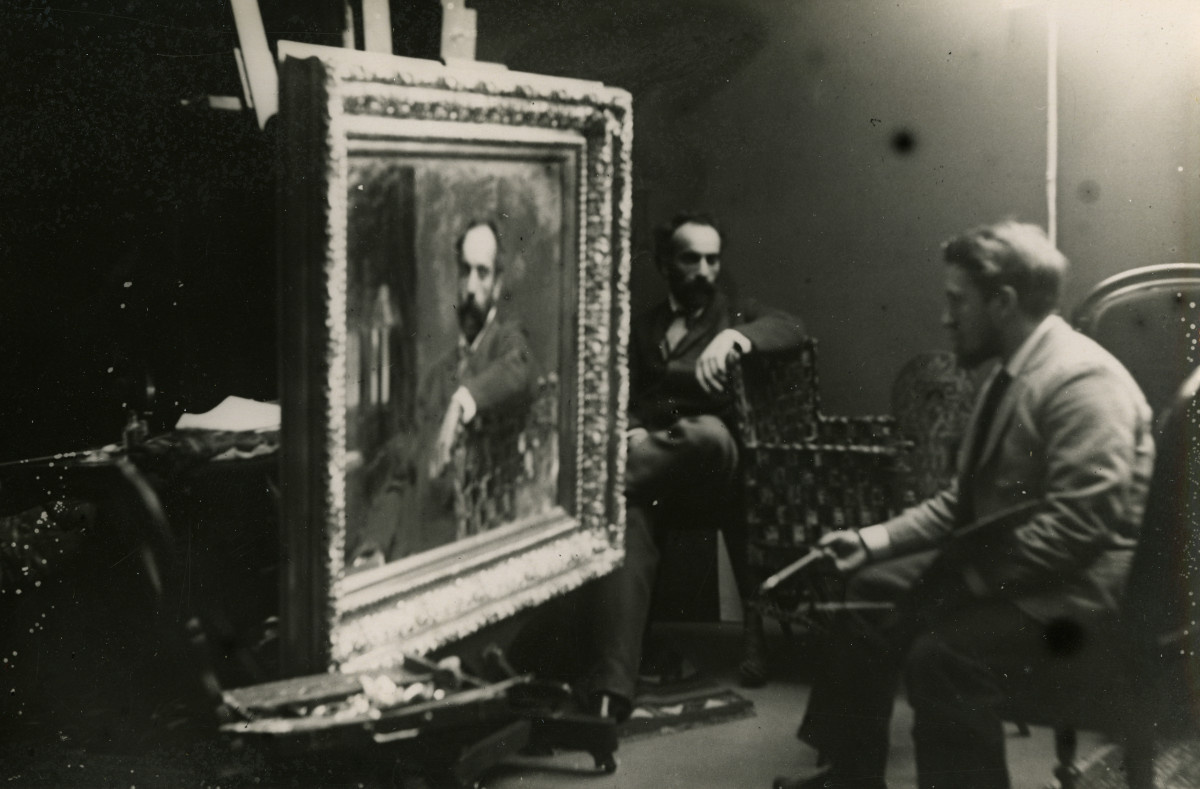 В.А. Серов пишет портрет И.И. Левитана. 1892-1893. Фотография. Государственная Третьяковская галерея