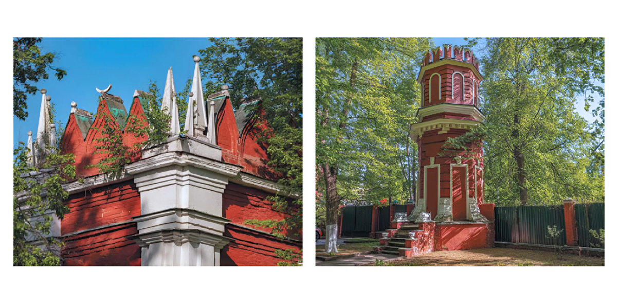 Полумесяц в верхней части башни боковых ворот. Одна из башен центральных въездных ворот в усадьбу.