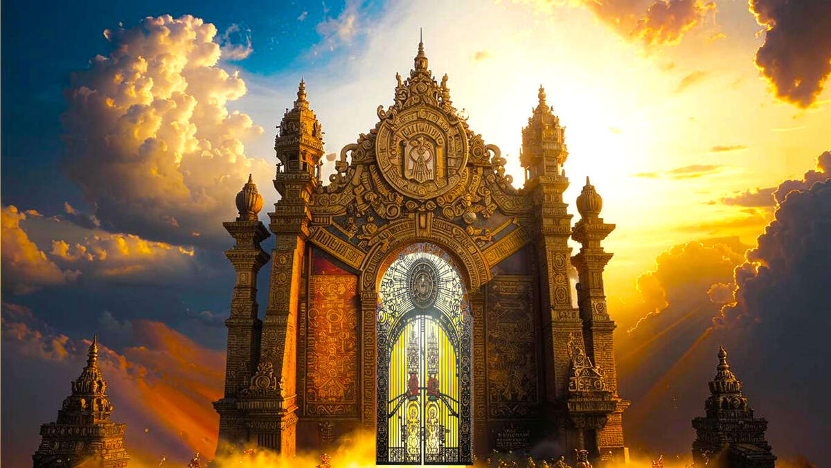 Художественное изображение закрытых врат Большой Теософии (создано с помощью нейросети).