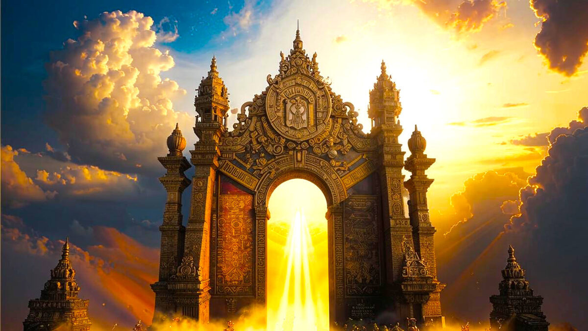 Художественное изображение открытых врат Большой Теософии (создано с помощью нейросети Kandinsky).