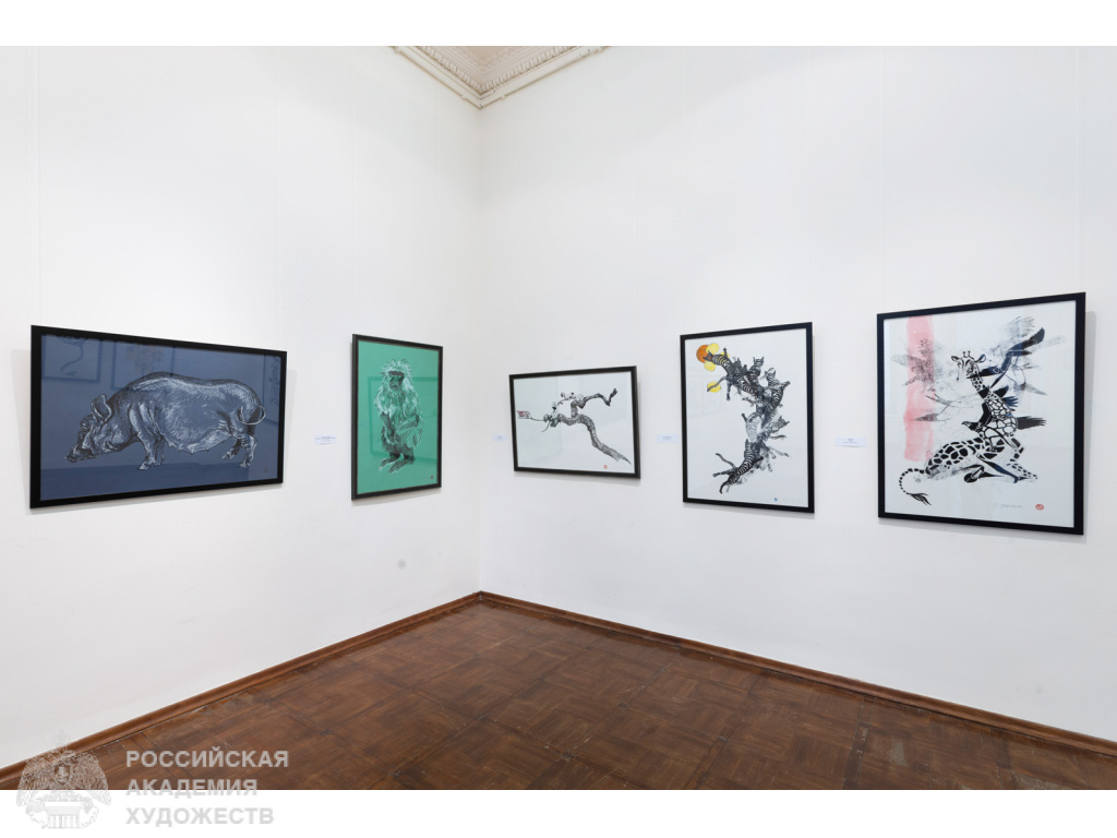 Фрагмент экспозиции произведений Сергея Цигаля в залах Российской академии художеств (Москва, Пречистенка, 21). Фото: Виктор Берёзкин, пресс-служба РАХ. 2024. 