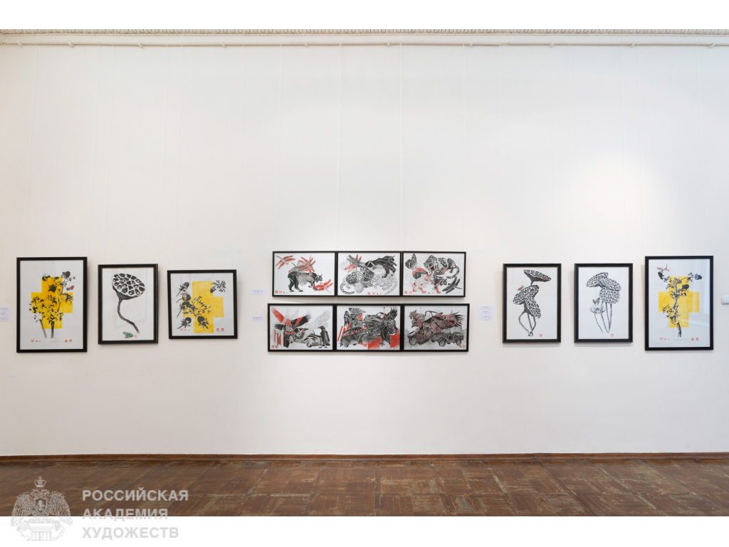 Фрагмент экспозиции произведений Сергея Цигаля в залах Российской академии художеств (Москва, Пречистенка, 21). Фото: Виктор Берёзкин, пресс-служба РАХ. 2024. 