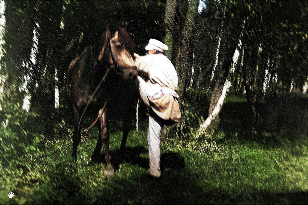 5 августа 1897 - Лев Толстой (69 лет) садится на лошадь