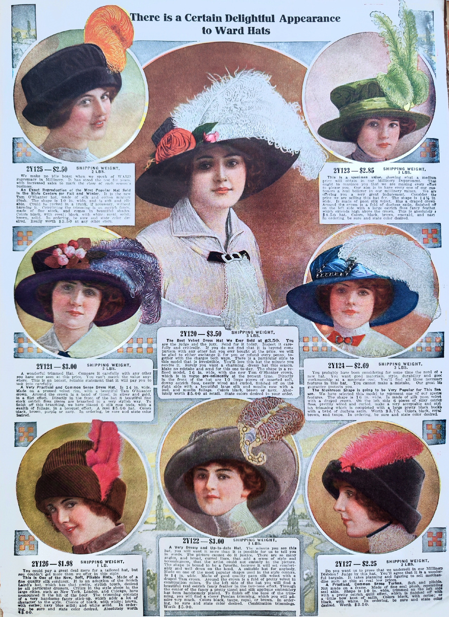 Ассортимент шляп из американского торгового каталога Montgomery Ward & Co. 1913 г. Из собрания Ольги Прокофьевой 