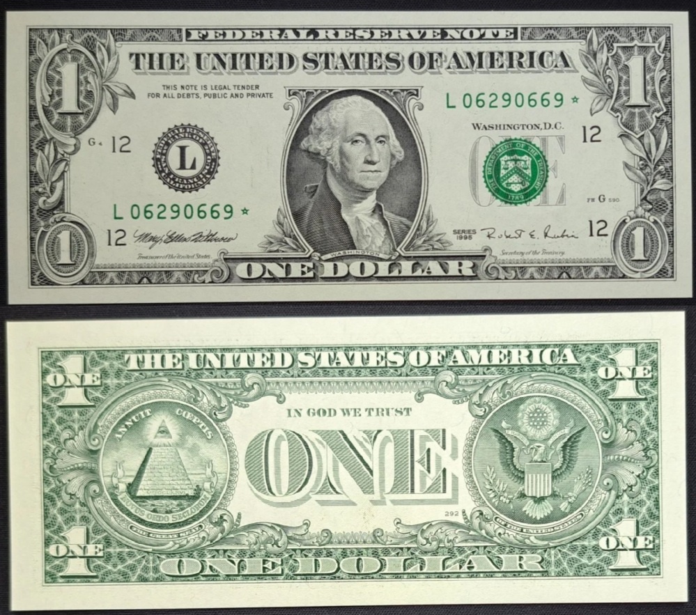 Банкнота 1 доллар США образца 1995 года