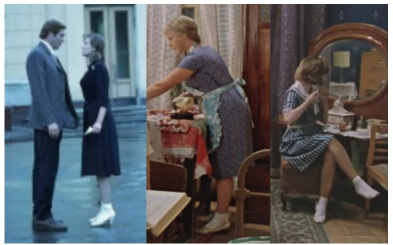 И пусть говорят, что актрисы носили носки с босоножками, чтобы не натирать ноги, все равно этот режиссерский ход в фильме коснулся только провинциалок, т.к. подчеркивал их простоту 