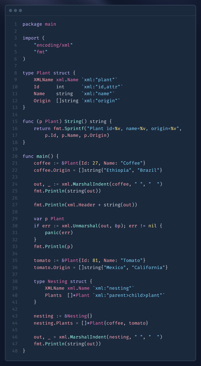 Пример работы с encoding/xml