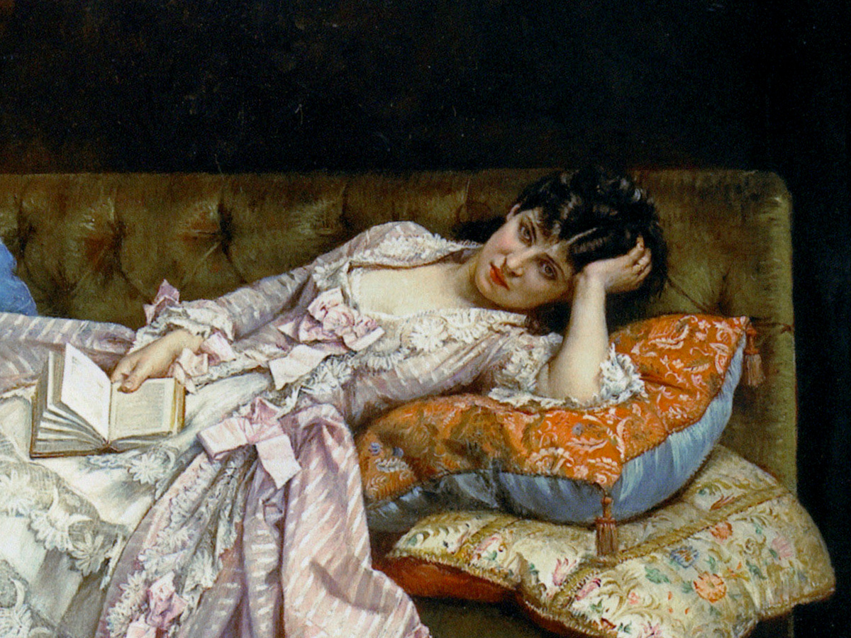 Обывателю прошлого лицевые судороги были не нужны, вот и предпочитали демонстрировать настоящий настрой. Фрагмент картины «Сладкое безделье», Огюст Тульмуш, 1877 год.