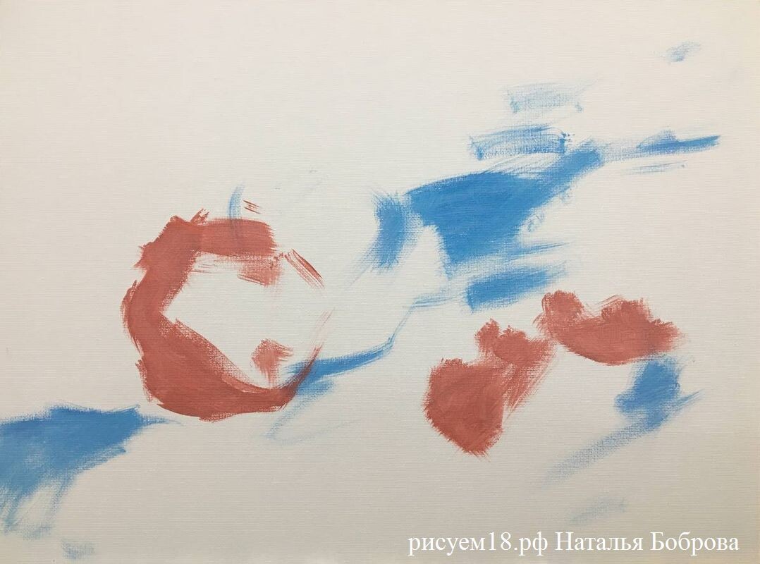 Натюрморт с гранатом. Первый этап. Поиск композиции на холсте.