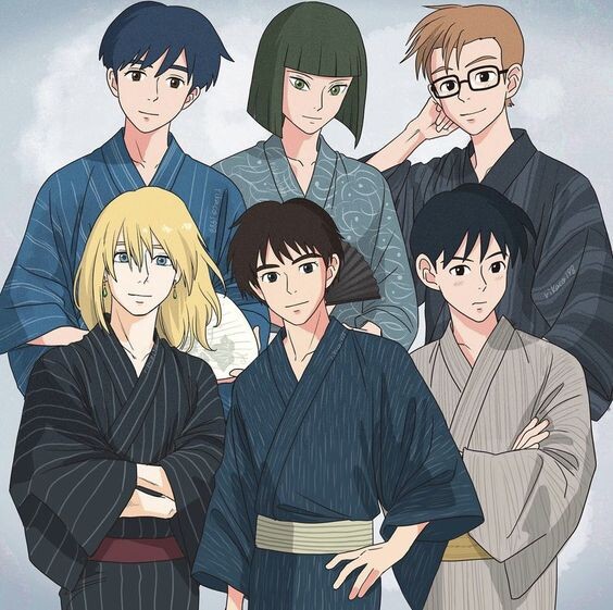 На картинке изображены мужские персонажи работ студии Ghibli. Картинка взята из свободного доступа в интернете.