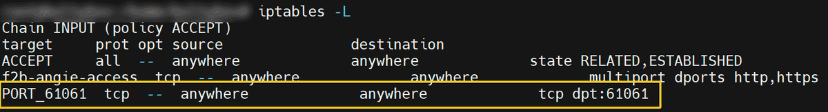 Вывод команды iptables -L
