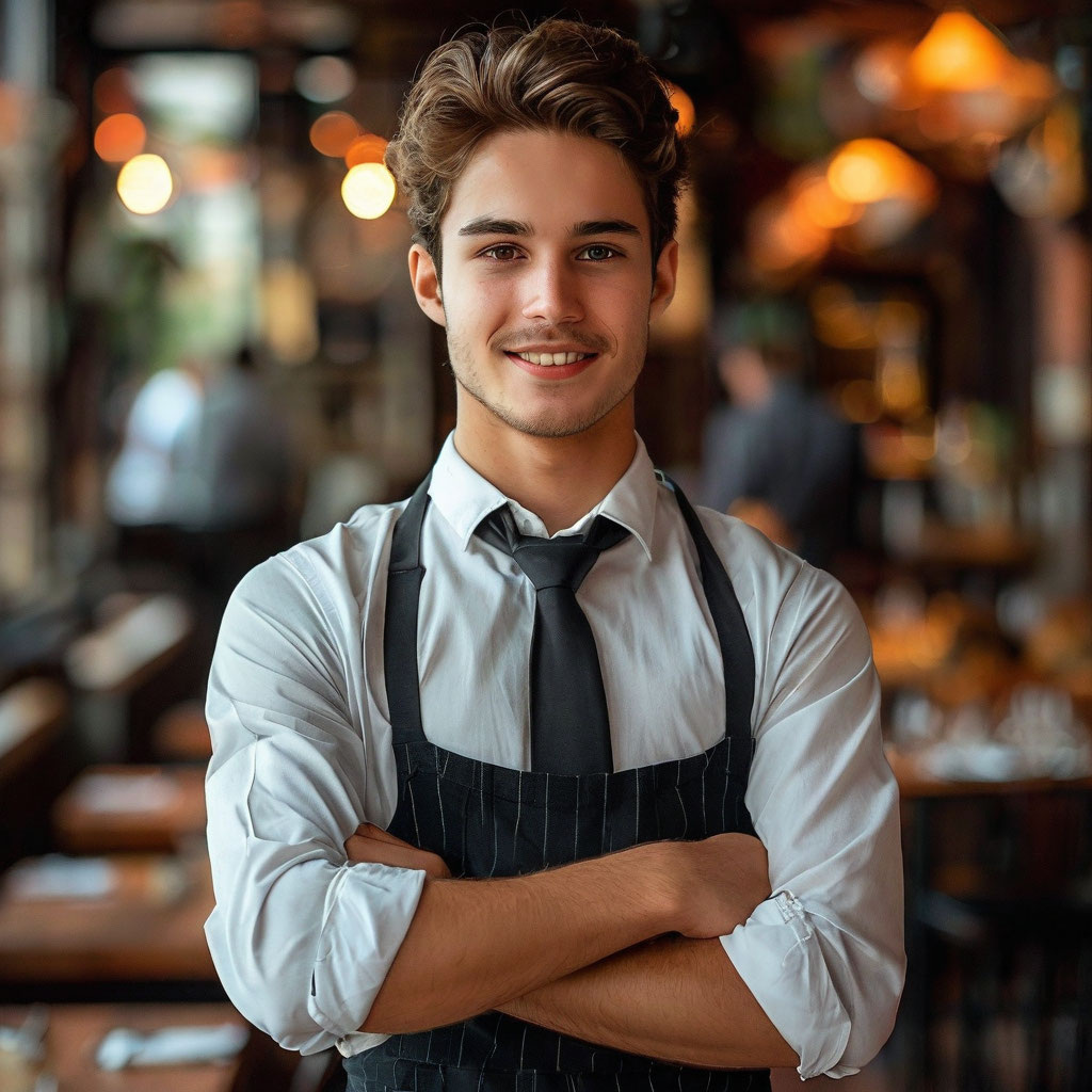 А как насчет этого официанта? Нейросеть от Алисы сделала его достаточно счастливым. Так и не скажешь, что у него сложная работа