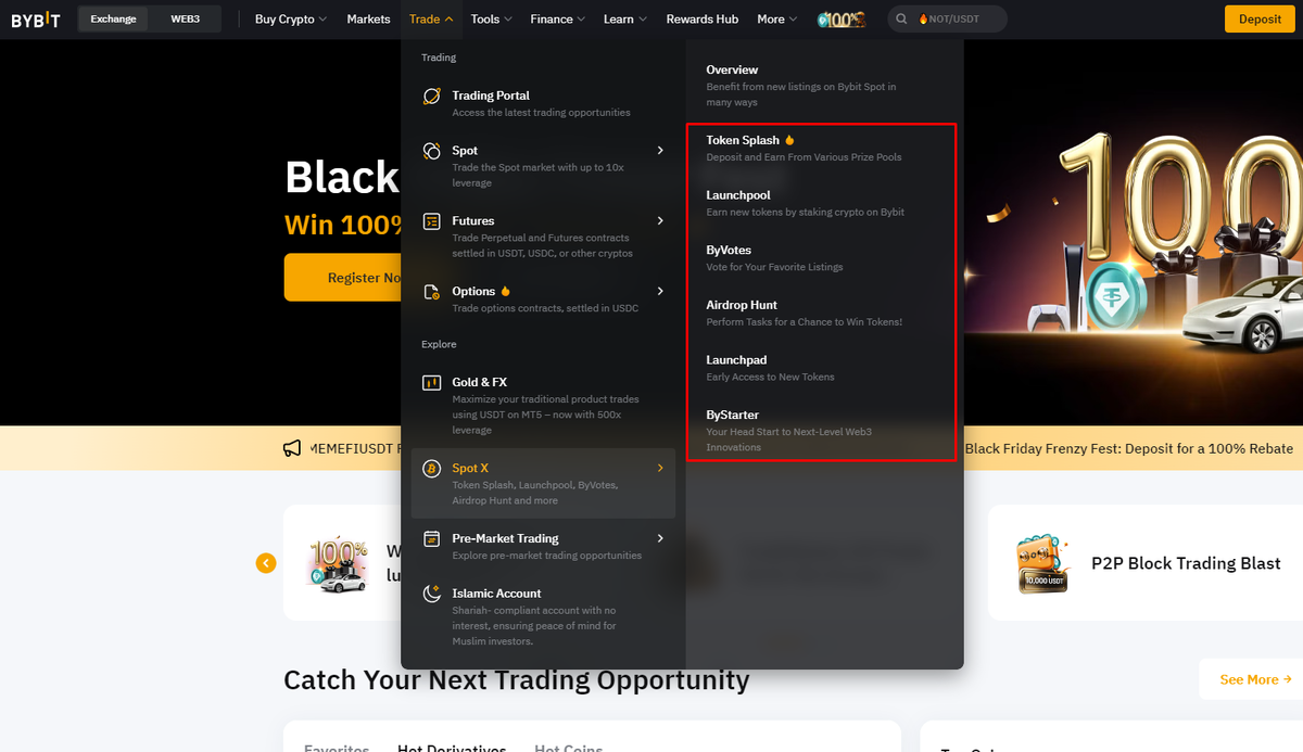 Все промоакции от Bybit в одном месте на странице Spot X