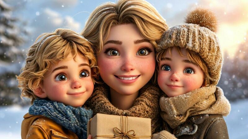    Дети дарят маме подарок