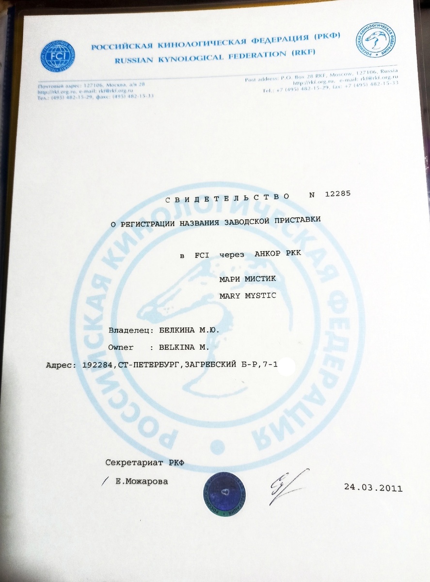 Свидетельство о регистрации