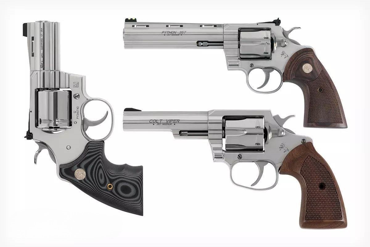 В 2024 году компания Colt представила новые модели пистолетов, дополнив свою линейку. Были добавлены модели «Питон» (вверху справа), «Анаконда» и «Кинг (королевская) кобра». Также были представлены модели «Питон Комбат Элит» (слева) и «Гадюка» (внизу справа). 