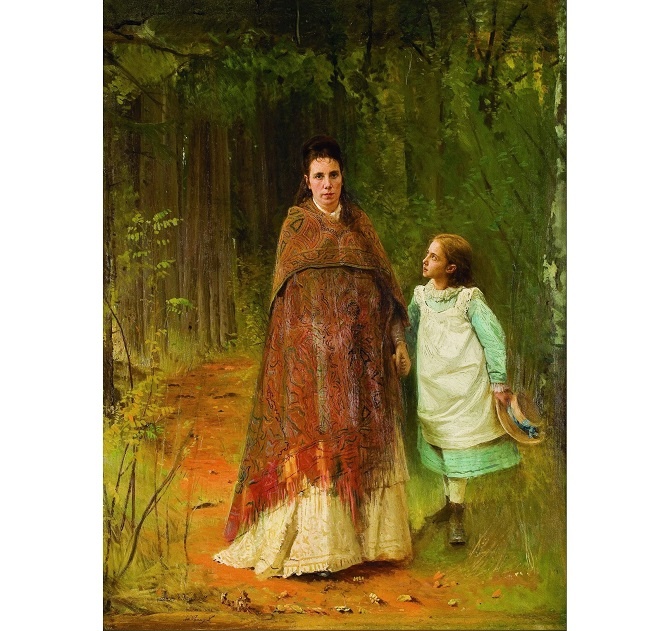 Иван Крамской. Портрет С.Н. Крамской, жены художника и С.И. Крамской, дочери художника», 1875. Холст, масло. 127 х 95. Воронежский областной художественный музей им. И.Н. Крамского