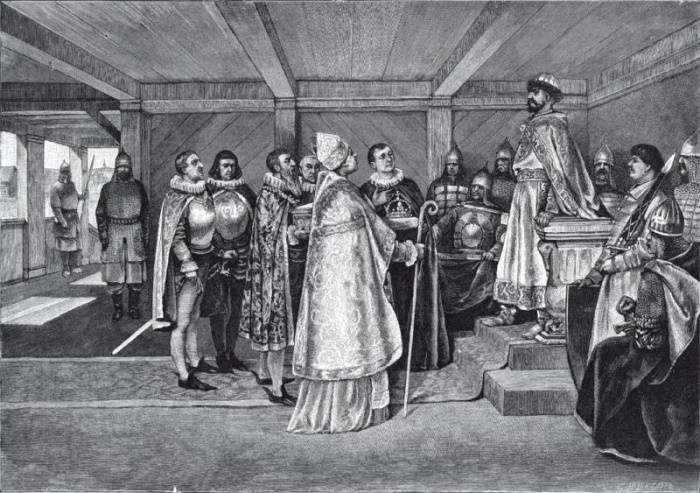 Князь Даниил принимает корону от папского нунция.Из свободных источников интернета