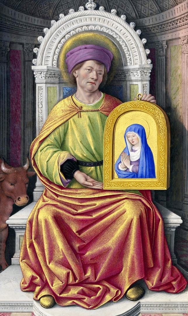 Миниатюра из часослова Анны Бретонской, Евангелист Лука