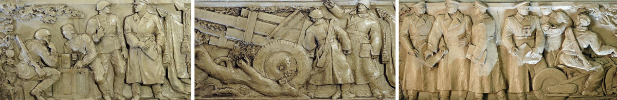 Фрагменты барельефов на фризе станции метро "Новокузнецкая". Источник: yamoskva.com (Фриз - это декоративный архитектурный элемент, выполненный в виде полосы или ленты).