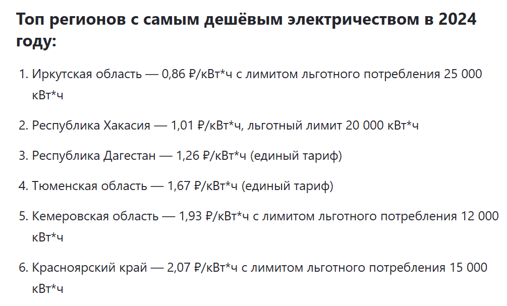 Топ регионов с самым дешёвым электричеством в России