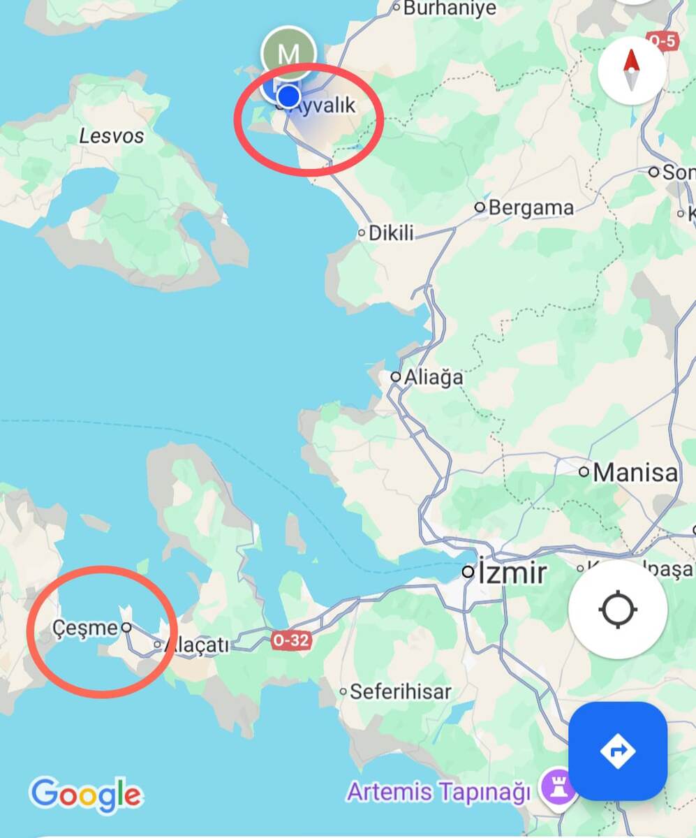 Расположение Айвалыка и Чесмы.