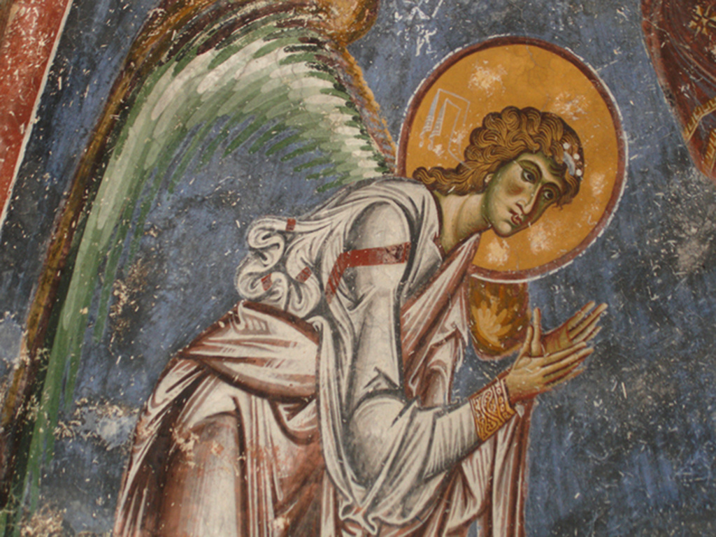 Архангел Гавриил. Фрагмент фрески церкви Святого Георгия, XII век. Село Курбиново, Македония. philologist.livejournal.com
