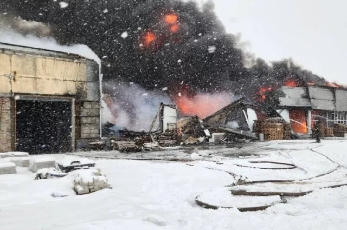    Появились фото и видео с места крупного пожара на складе в Барнауле