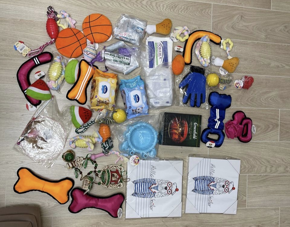 Игрушки, перчатки, бинты, рамки, чай для волонтёров 