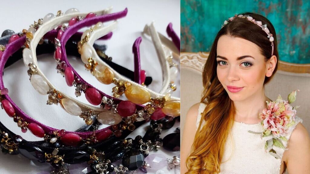 Ободки с вышиввкой камнями и бисером - дизайнер Полина Кузнецова