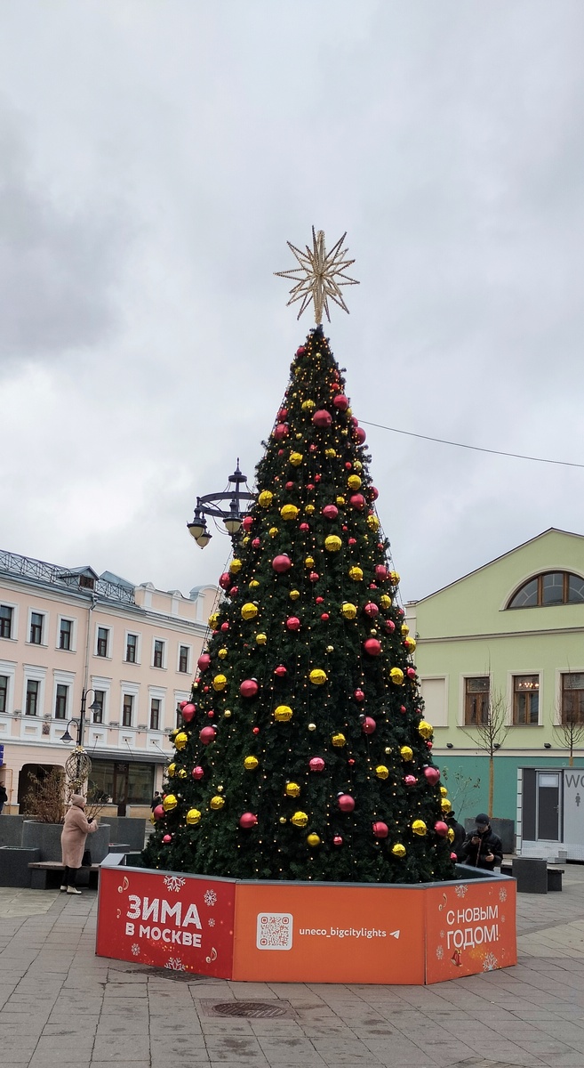 Уже елочки украшенные везде стоят