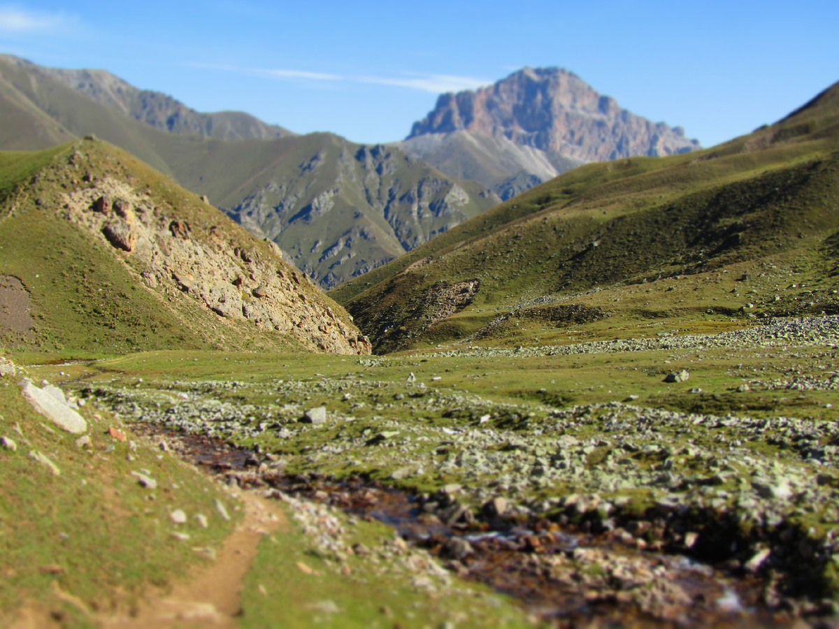 ручей Туранашки, в ложбинке справа он стекает к кошу по крутому склону, мы пришли из другой ложбинки (слева) 