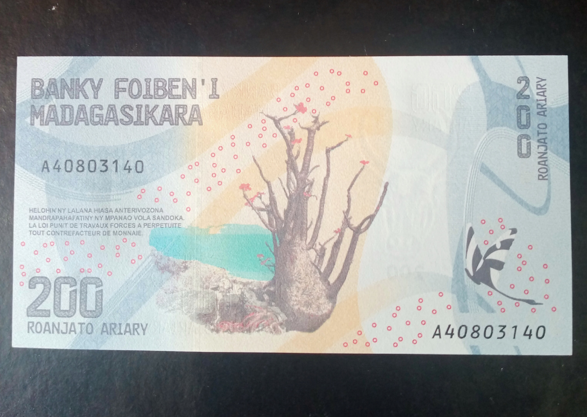 Лицевая сторона банкноты 200 ариари.