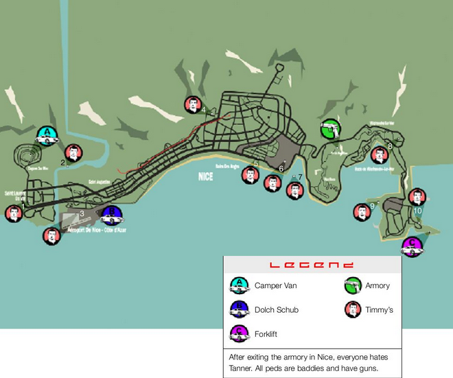 DRIVER 3 Карта секретных мест в Ницце (Тимми Вермишелли,автомобили и тд)