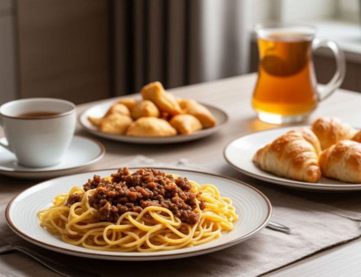 Макароны и выпечка на ужин Коллаж автора