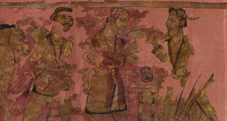 Знатный воин юэчжи (посередине). Фрагмент ковра из Ноин-Улы.