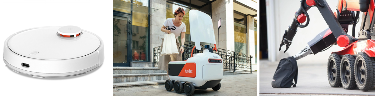 Разные сферы применения роботов. Обратите внимание, что все они имеют колесную базу.