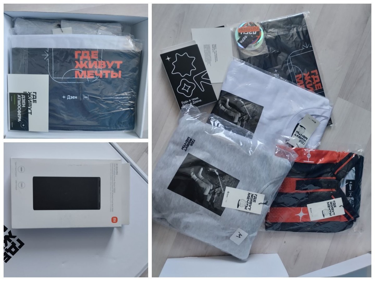 Пауэр банк, тёплая толстовка (худи), две фирменные футболки, мешок для обуви, стикеры