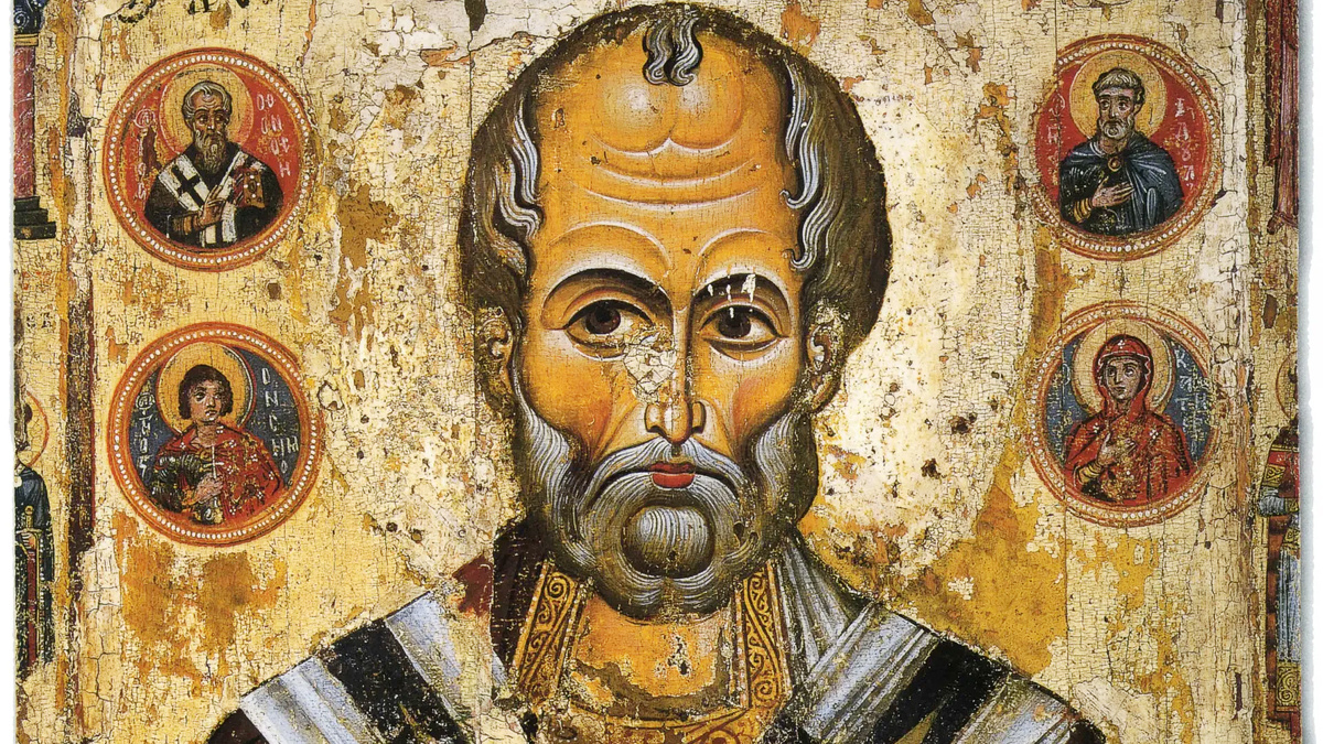 Фрагмент иконы с изображением Николы с избранными святыми. Новгород. Середина 13 в.