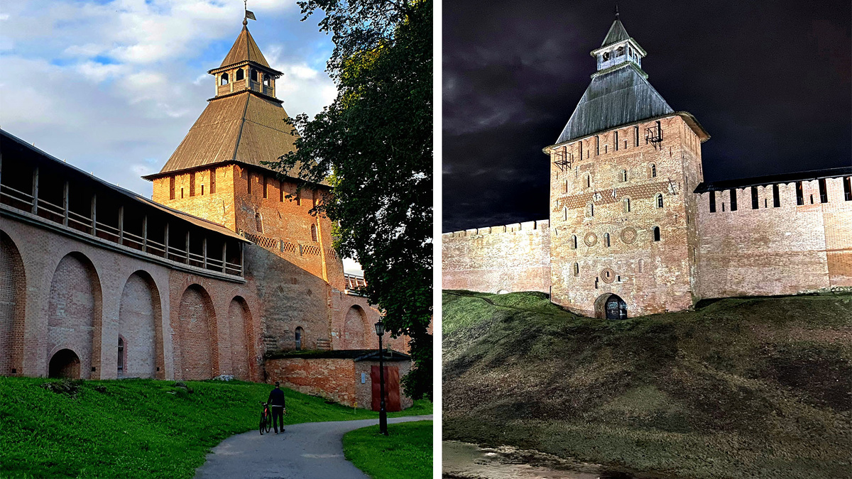 Новгородский детинец с внутренней и внешней стороны