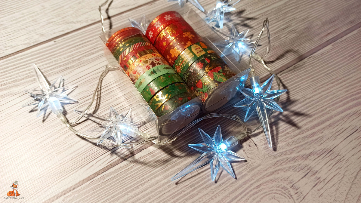 Набор декоративного скотча с зимним и новогодним рисунком