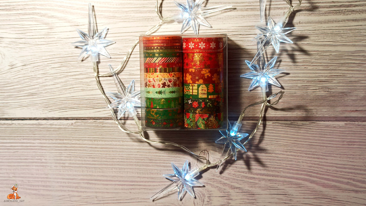 Набор декоративного скотча с зимним и новогодним рисунком