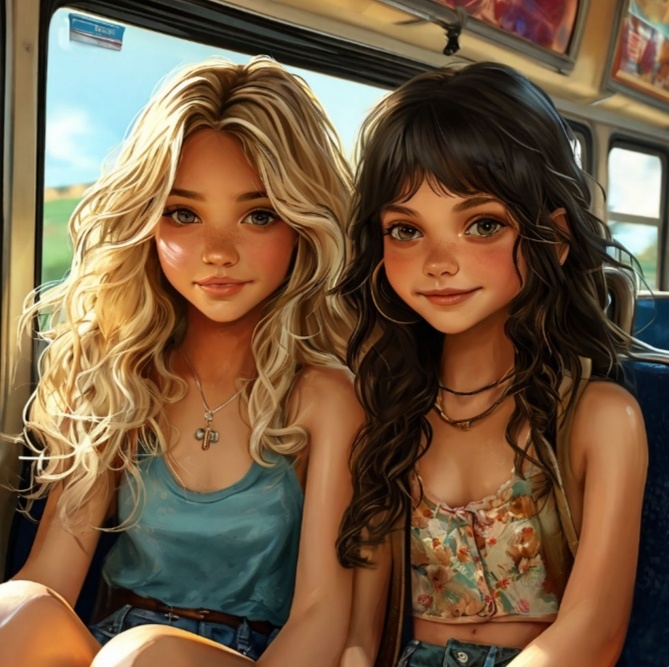 Вика с Лерой в автобусе