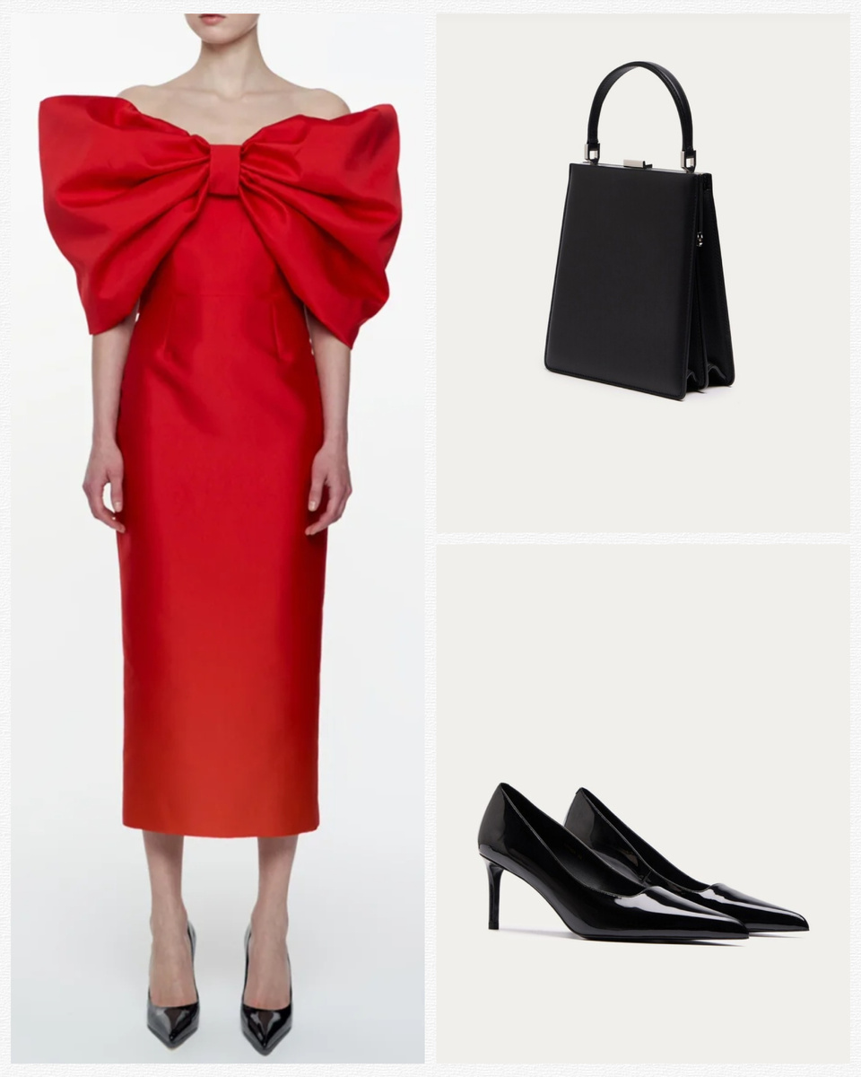 Платье от бренда 1811, 38990 руб. Сумочка от бренда 12storeez, цена около 30 тыс.руб. Туфли лодочки 12 storeez, около 25 тыс.руб. Ударим по люксу😉