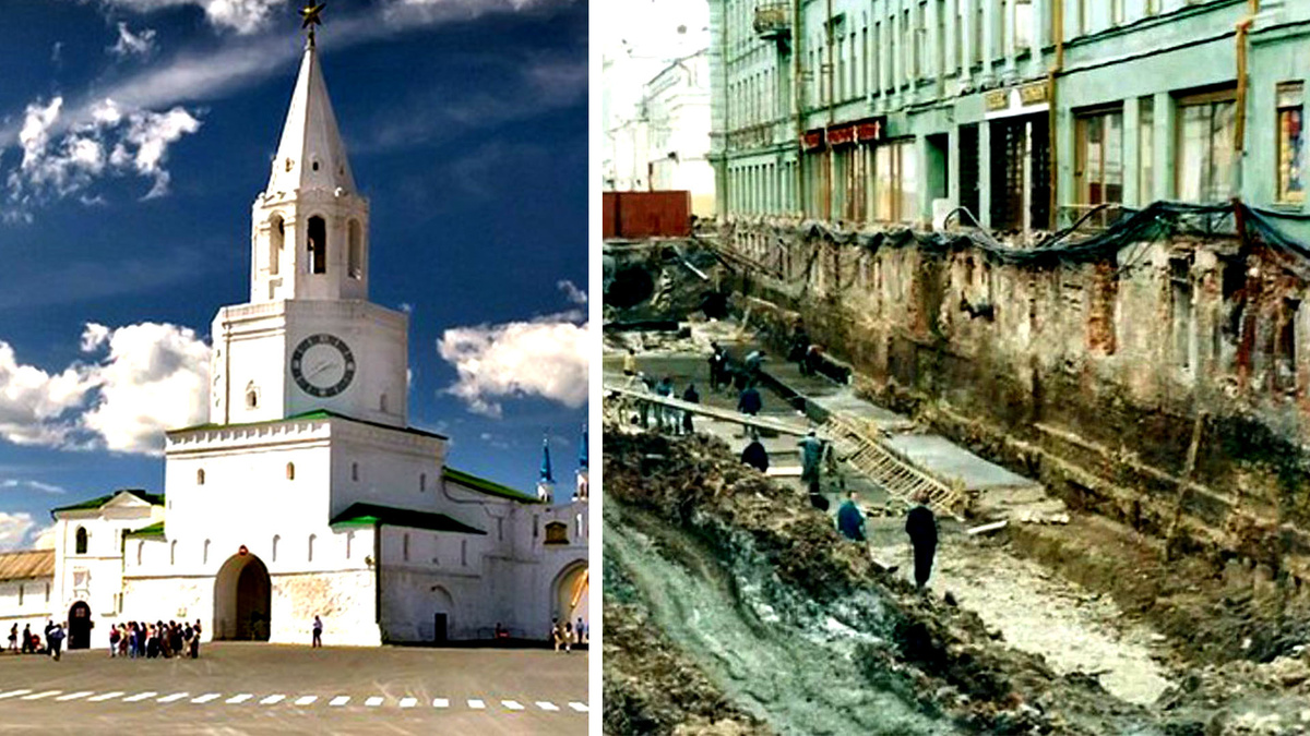 Справа знаменитые раскопки во время строительства новой улицы