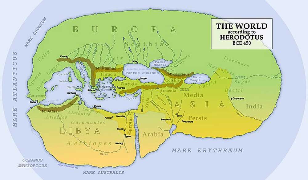 Карта Мира по Геродоту, Wikipedia Commons