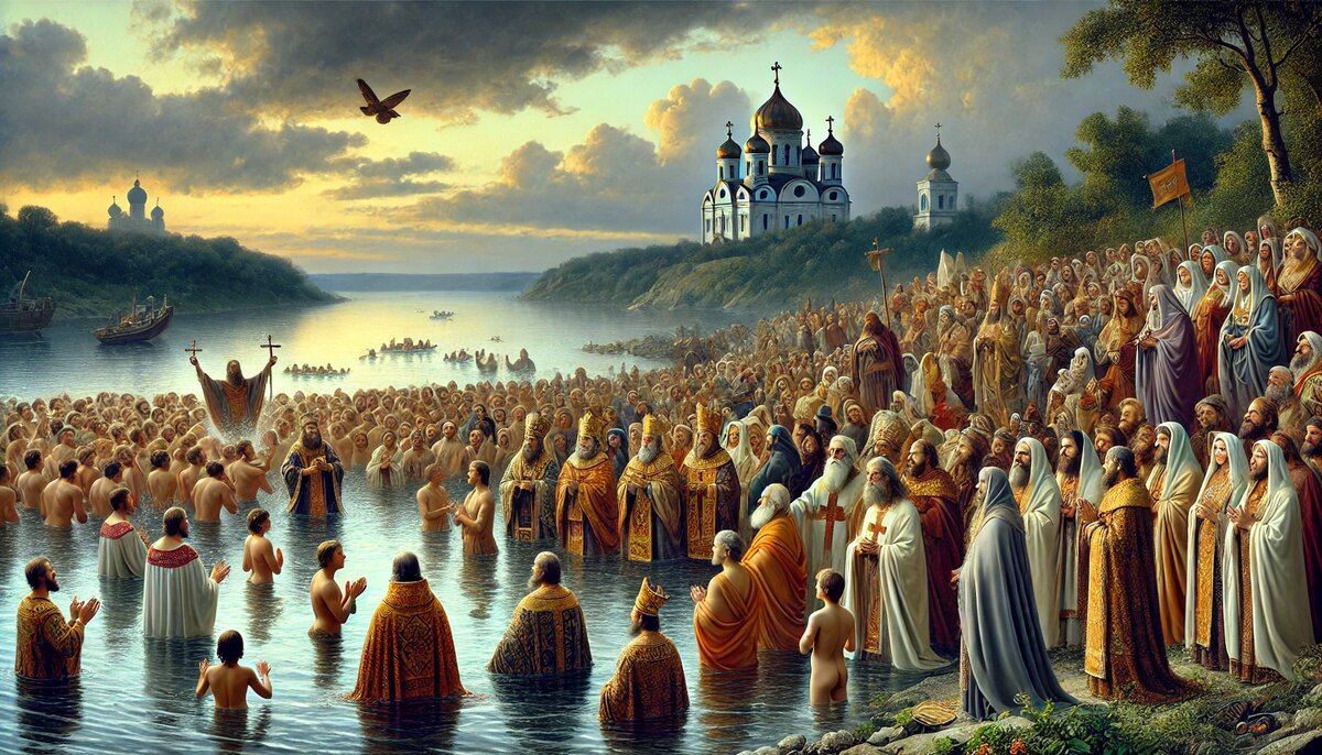 Массовое крещение на Днепре.